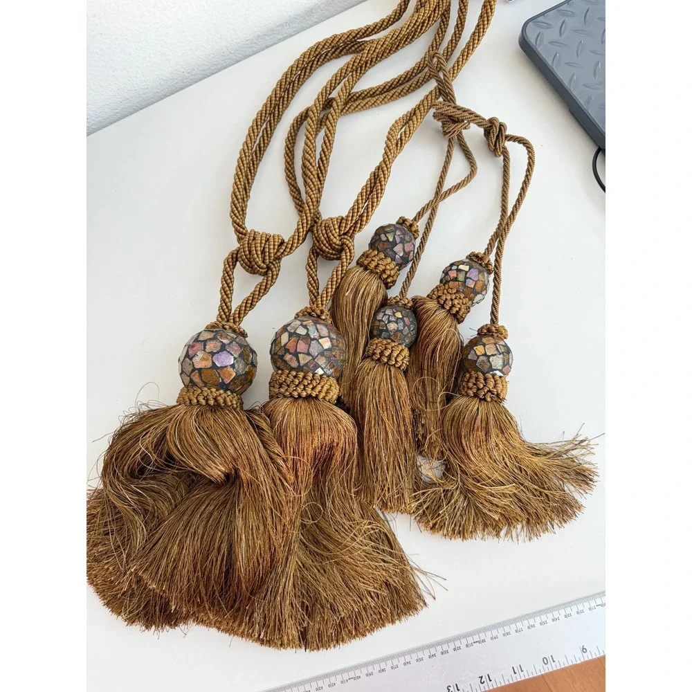 Bronze Mosaic Tassel Curtain Tiebacks Set of 4 Twisted Rope Drapery Holdbacks